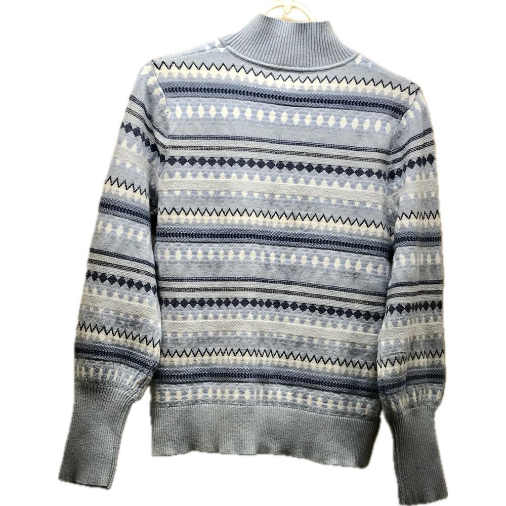 Aspen Fair Isle Funnel Neck Ribbed Blue Winter Holiday Sweater Women M